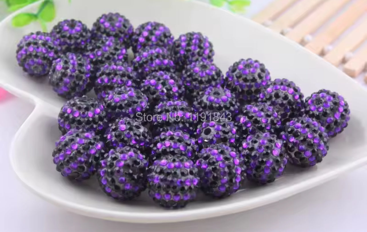 Raven Plum Stripe Rhinestone Acrylic Bead 20mm