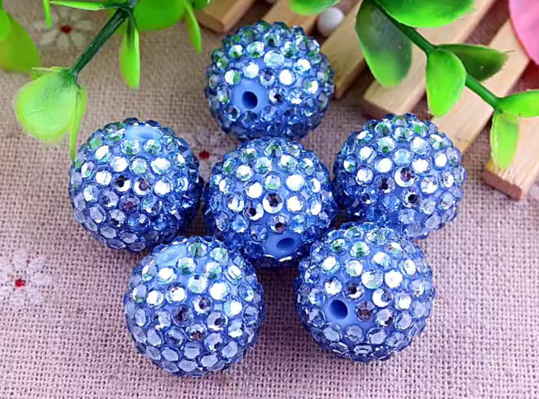 Blue Sparkle Rhinestone Acrylic Bead 20mm
