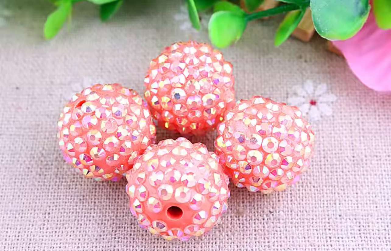 Coral Rhinestone Acrylic Bead 20mm