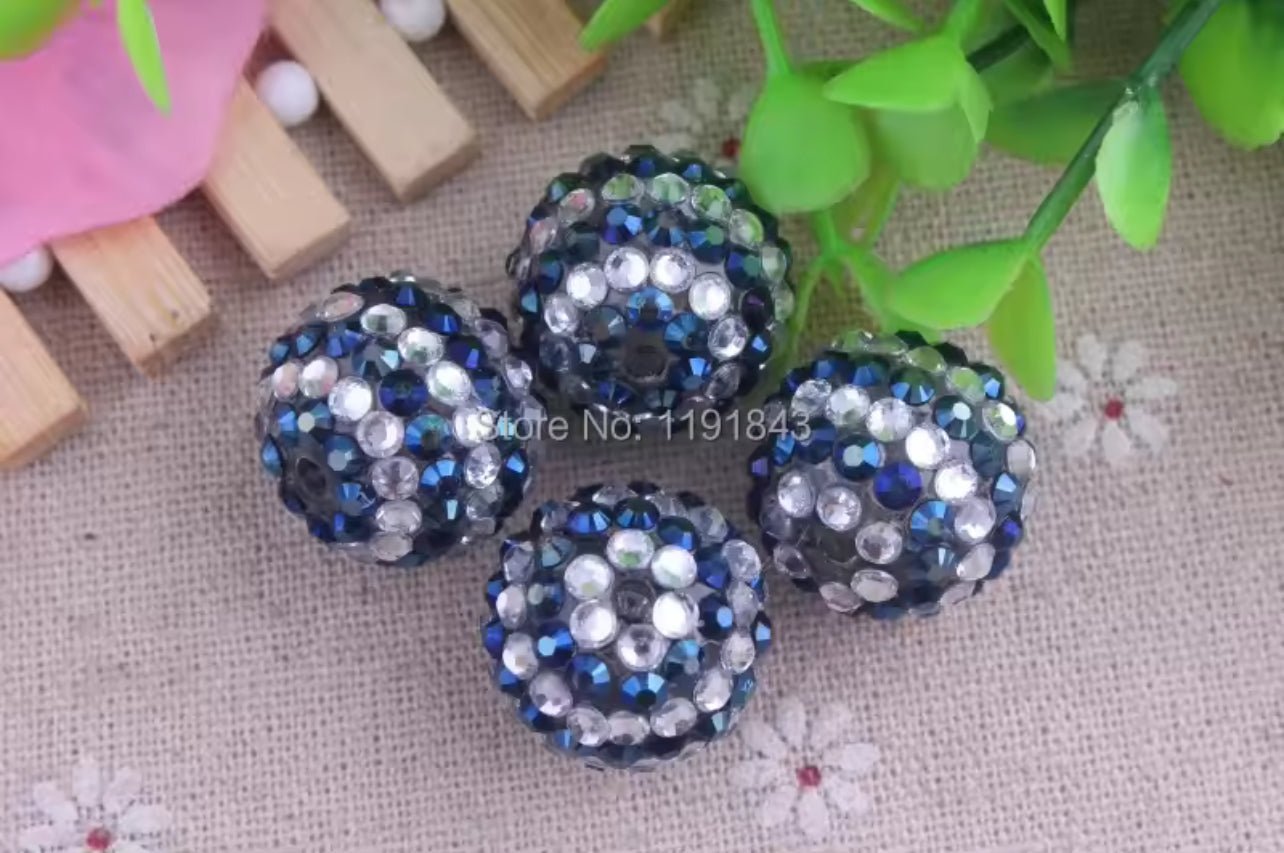 Icy Sapphire Stripe Rhinestone Acrylic Bead 20mm