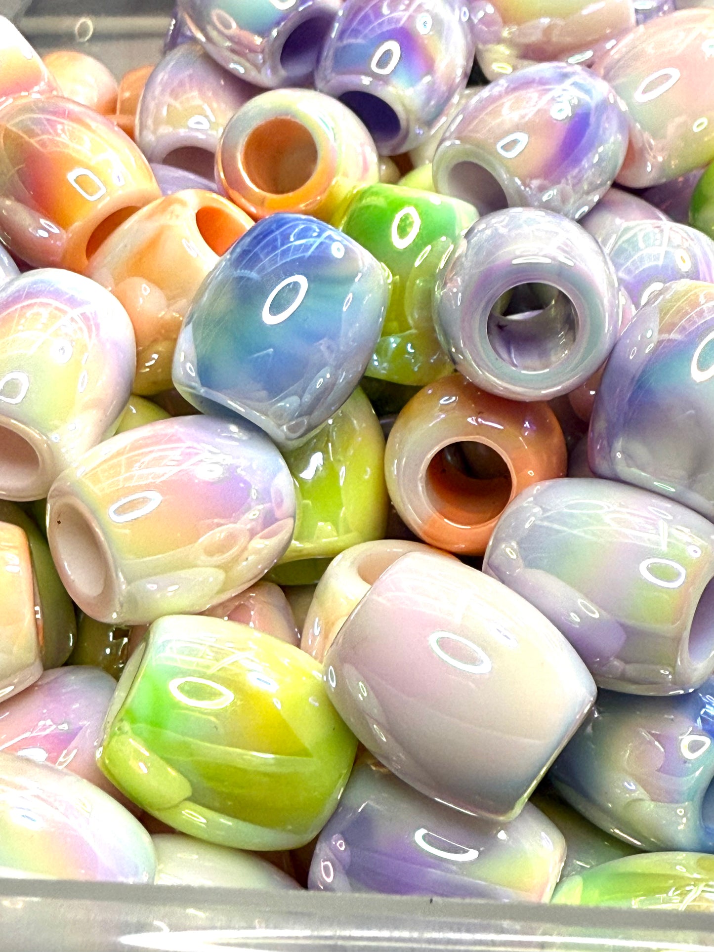 Pastel Barrel with Wide Hole UV Acrylic Bead 17x19mm Set of 5