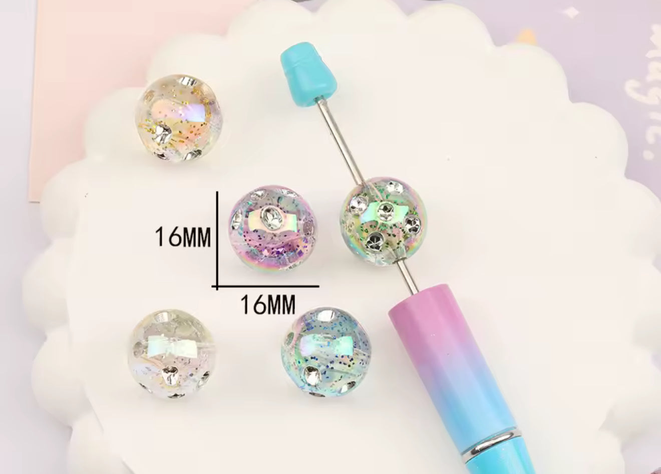 UV Aurora Effect Rhinestone Studded Acrylic 16mm Beads Set of 5