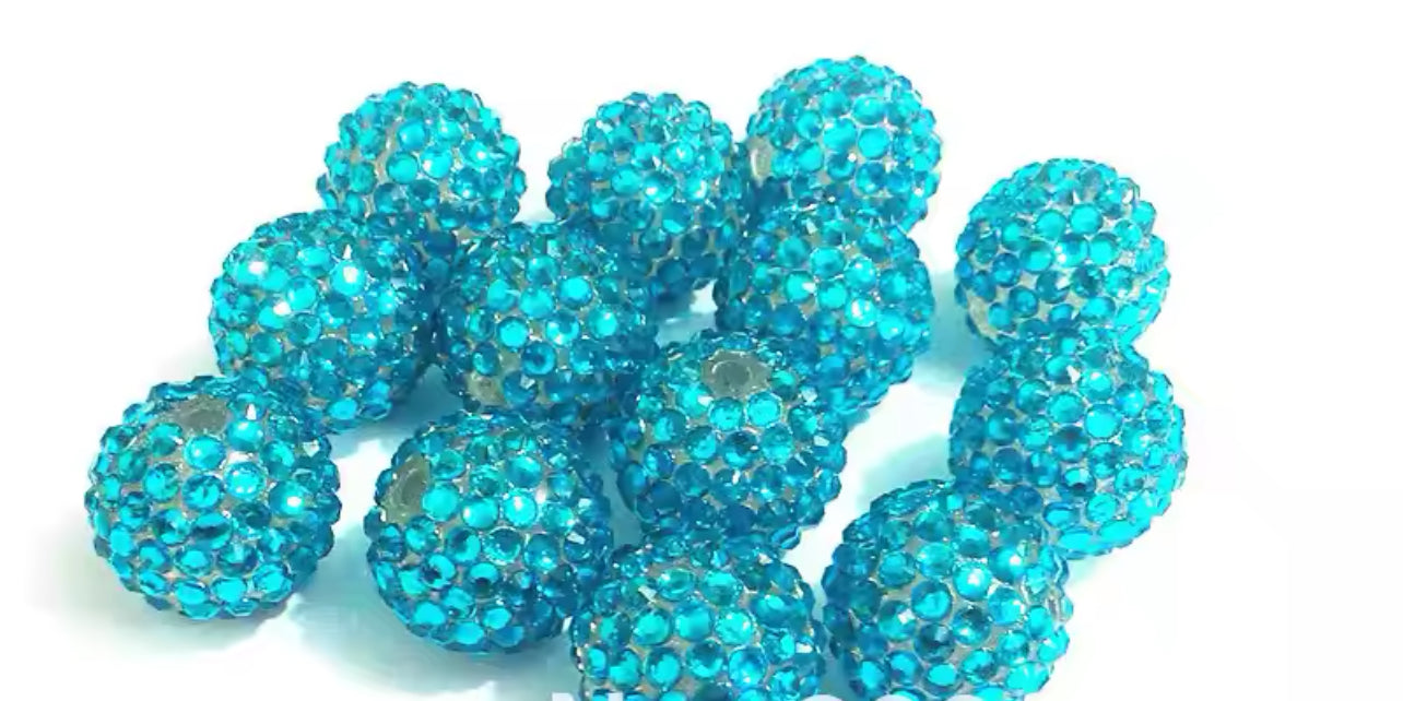 Aqua Sparkle Rhinestone Acrylic Bead 20mm