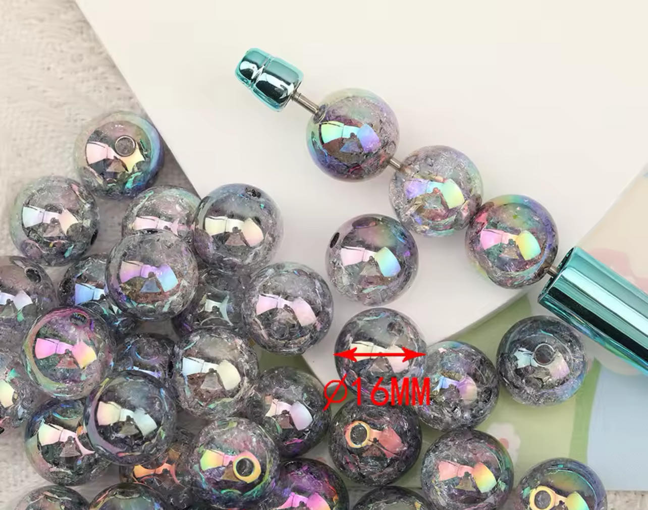 Frosted Black Galaxy Aurora Effect 16mm Acrylic Bead