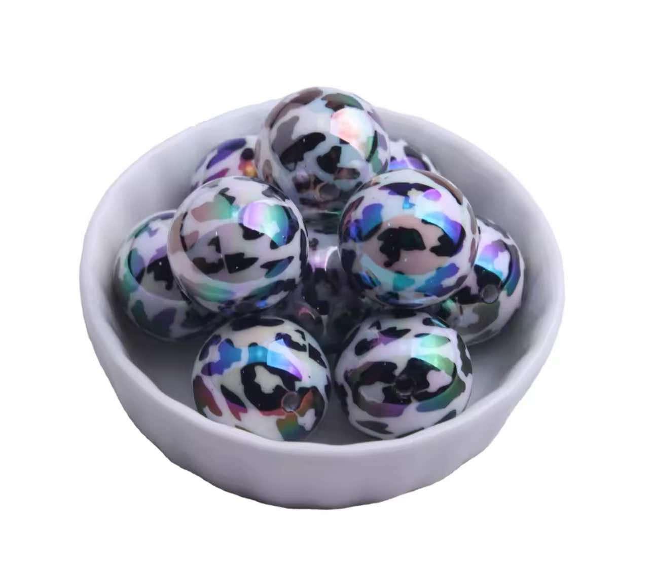 White Cheetah Print UV AB Chunky Acrylic 20mm Bead