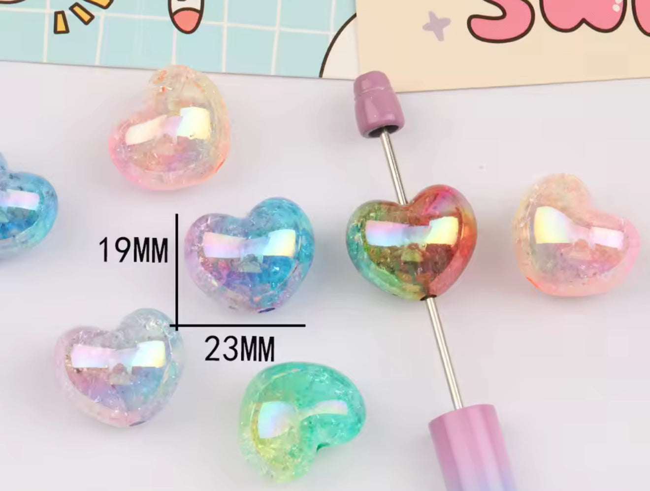 Ombre Heart Crackle UV Acrylic Bead 19x23mm Set of 5