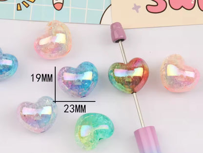 Ombre Heart Crackle UV Acrylic Bead 19x23mm Set of 5