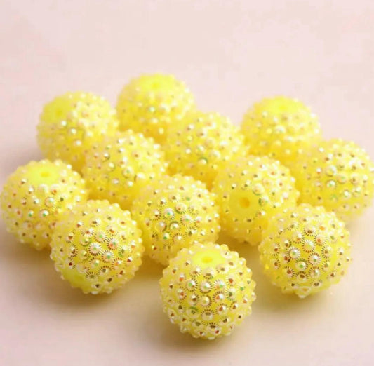 Neon Yellow Rhinestone Acrylic Bead 20mm