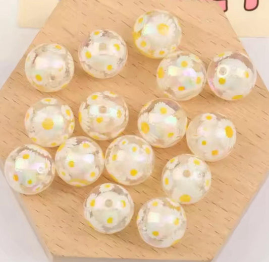 White Daisy UV Bead in Bead 16mm Acrylic Bead Set of 5