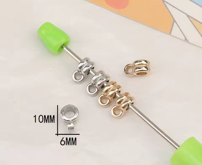 Acrylic Metal Tone Spacer Beads/Bail Beads to Hang Charms on Pens /Charm Connectors Set of 10