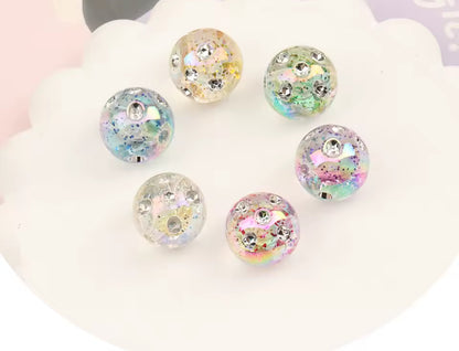 UV Aurora Effect Rhinestone Studded Acrylic 16mm Beads Set of 5
