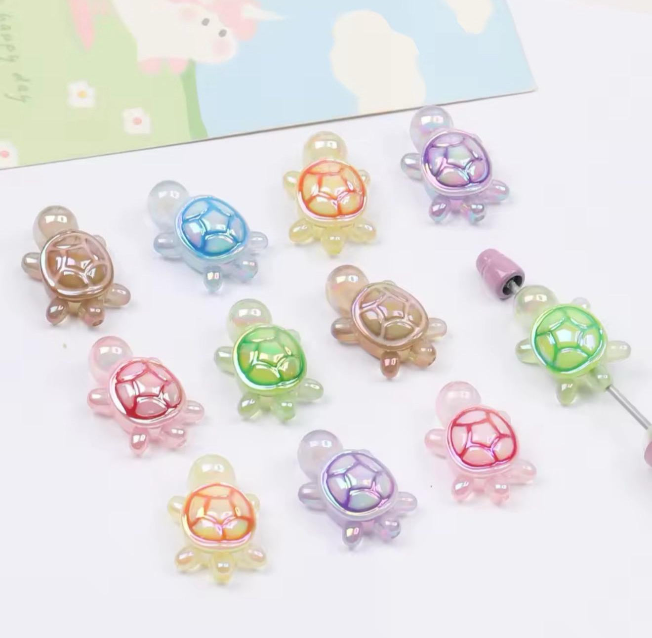Luminous Glow in the Dark Turtle UV Acrylic Beads 30x20mm Set of 2