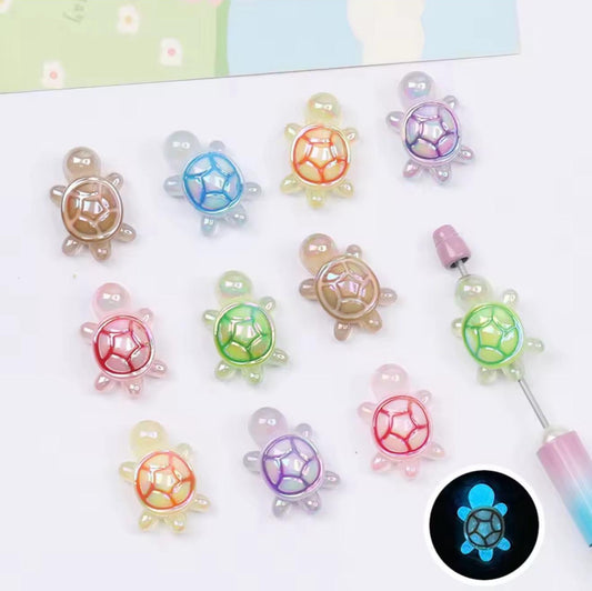 Luminous Glow in the Dark Turtle UV Acrylic Beads 30x20mm Set of 2