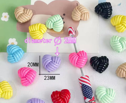 Love Knot Heart 20mm AcrylicBead Set of 5 Mixed Color