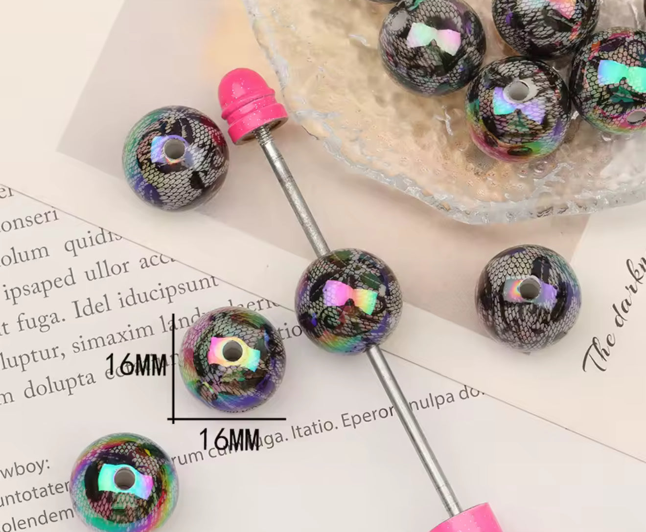 Galaxy Black Lace Acrylic Bead Set of 5