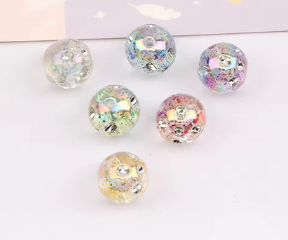 UV Aurora Effect Rhinestone Studded Acrylic 16mm Beads Set of 5