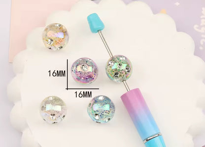 UV Aurora Effect Rhinestone Studded Acrylic 16mm Beads Set of 5