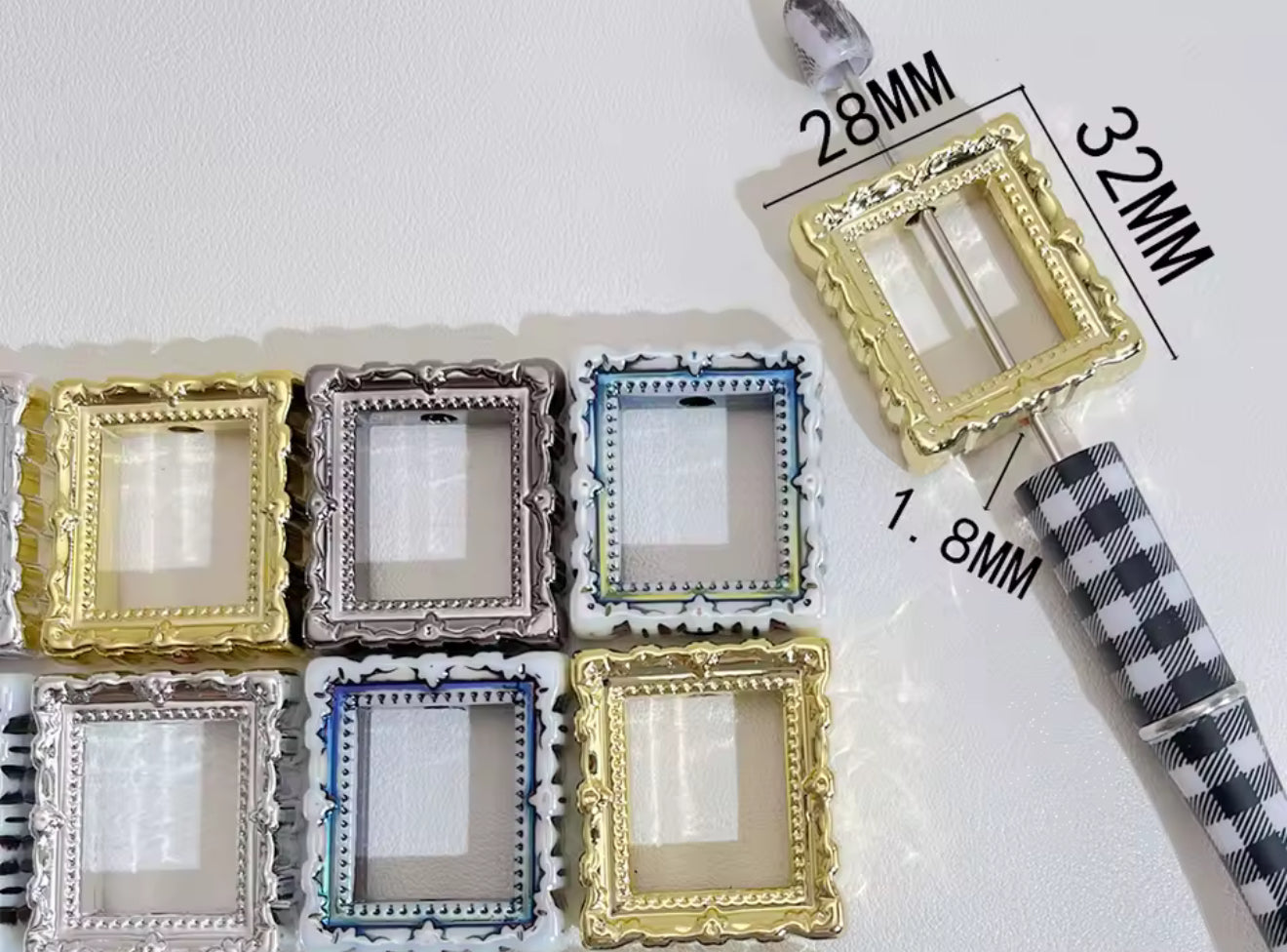 Square Picture Frame Effect Metal Tone Acrylic 32mm Bead Set of 2 There is no slot for picture.