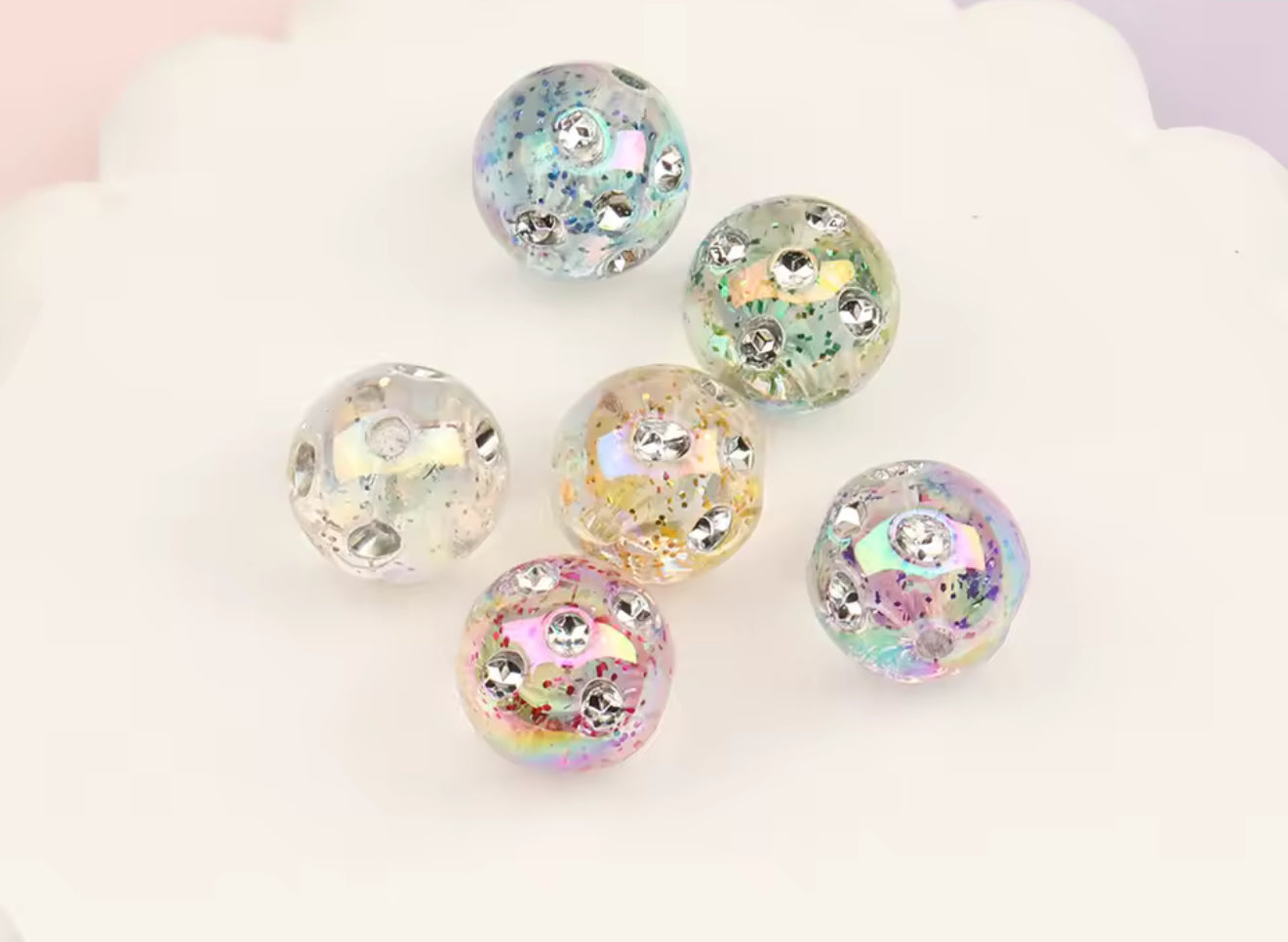 UV Aurora Effect Rhinestone Studded Acrylic 16mm Beads Set of 5