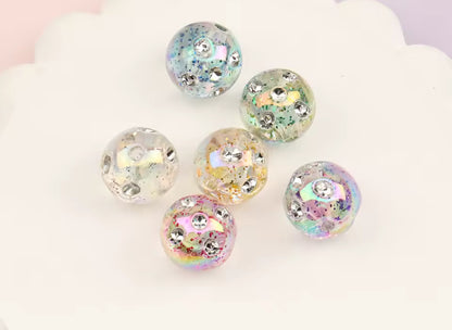 UV Aurora Effect Rhinestone Studded Acrylic 16mm Beads Set of 5